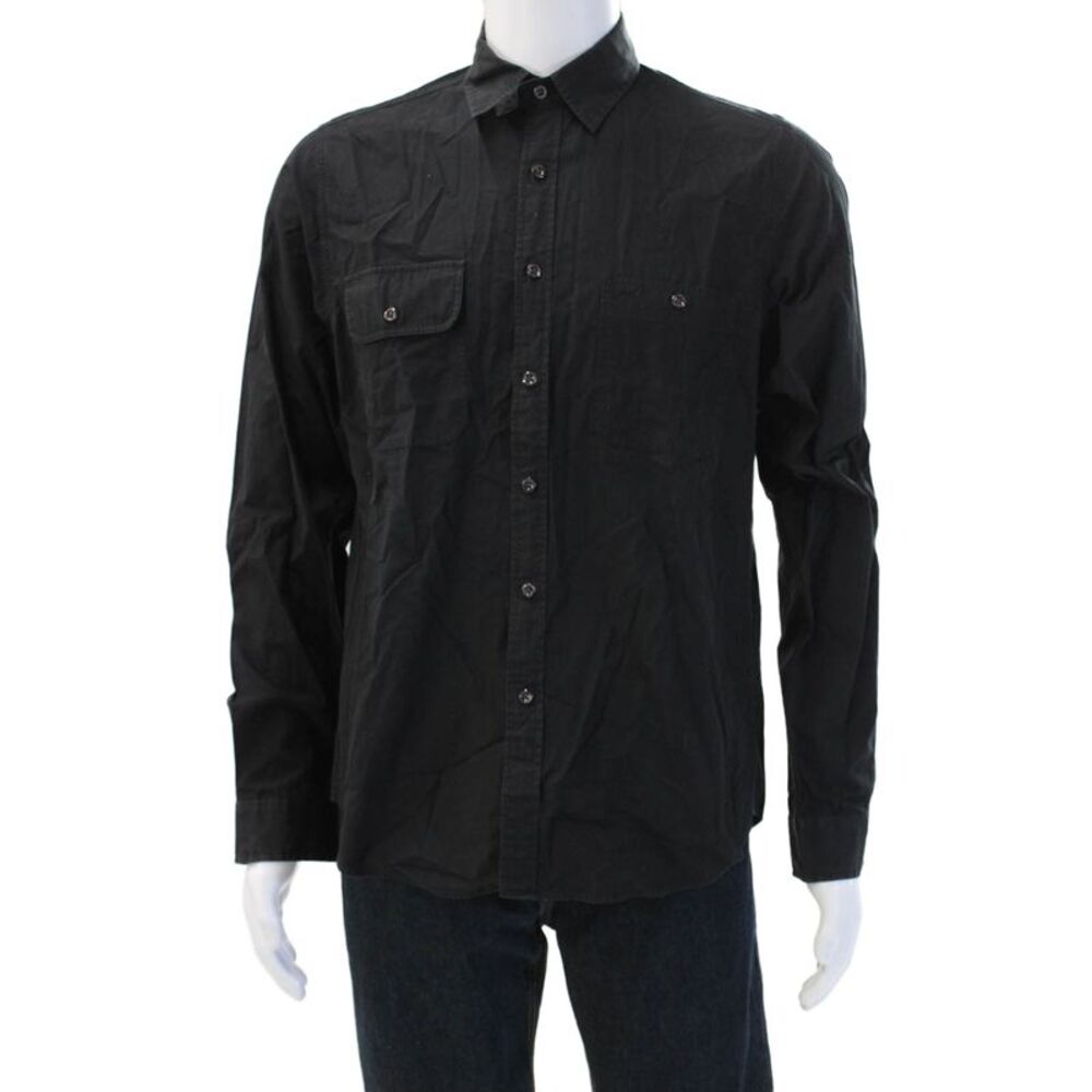 Etiqueta Negra Mens Button-Down Long Sleeve Black Cotton Shirt Size S
